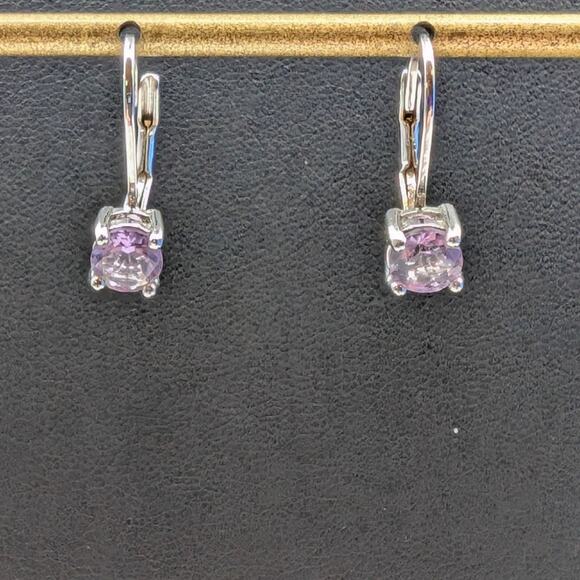 Light Purple Pink 5mm Gemstone 925 Sterling Silver Lever Back Earrings - Picture 4 of 7